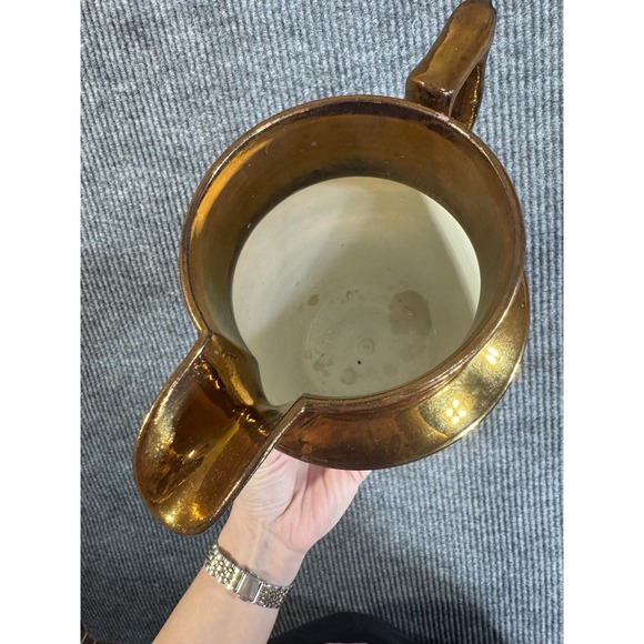 English Staffordshire copper luster Hand Painted Ceramic Pitcher Cherub Chariot - Picture 8 of 11